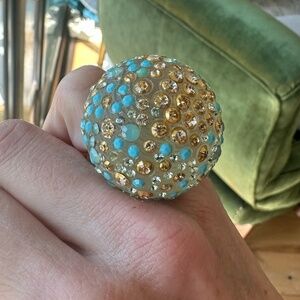 STUNNING ALEXIS BITTAR Lucite turquoise, gold and silver sparkly ring - size 6.5